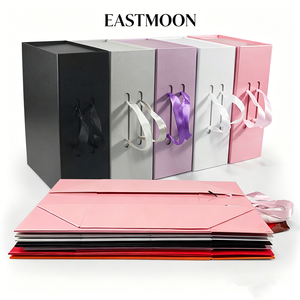 Foldable Magnetic Gift <b>Box</b> with Ribbon Handle Custom Logo Luxury Clothing Shoes Packaging Collapsible Gift <b>Box</b> - Product Image 3