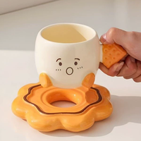 Tasse et soucoupe en céramique créatives en forme de biscuit de dessin animé, motif visage mignon, vaisselle pour le thé de l'après-midi