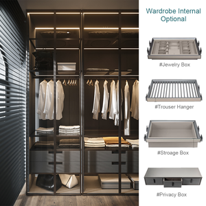 Armario de Dormitorio Moderno y Minimalista, 3x6, Laminado, Madera Contrachapada, Aluminio, Puertas de Vidrio sin Marco, Cajones Individuales, Estantes, para <span class=keywords><strong>Taller</strong></span> - Product Image 4