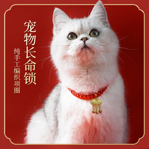 Collier de longévité pour chat, corde rouge avec cloche, réglable pour petits animaux, quatre saisons, motif uni, matériau en polyester - Product Image 2