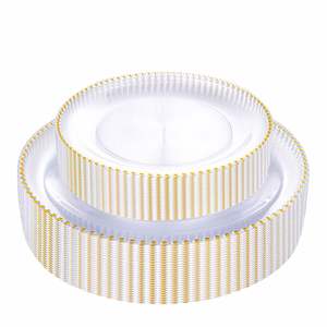 Plato Decorativo Redondo de Acrílico Transparente de 13 Pulgadas, Ecológico, Moderno y de Lujo, con Cuentas Doradas para Eventos y Cenas - Product Image 1