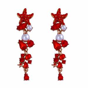 Pendientes largos de aleación de estrella de mar de moda con diamantes de imitación - Product Image 2