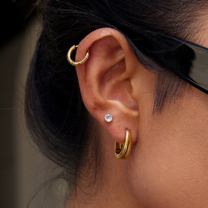 Huggie Earrings 18K Gold Stainless Steel O Shaped Geometric <b>Plain</b> Hoop Set Fashion Jewelry - Product Image 3