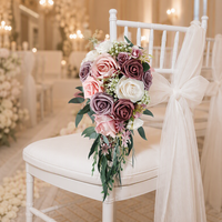 Ramo de Novia Vintage en Forma de Lágrima, Rosa Artificial Europea, Decoración para Fotografía, Ramo de Boda Artificial Retro en Color Morado Vino Tinto