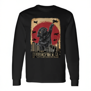 Pugzilla T-shirt noir à manches longues avec motif Kaiju japonais - Product Image 2