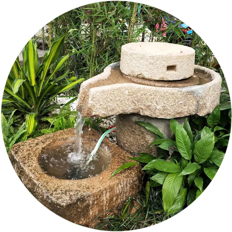 Chinese outdoor Landscaping Decoration Granite Stone Carved Large Millstone Water Fountains Dancing Waterfall