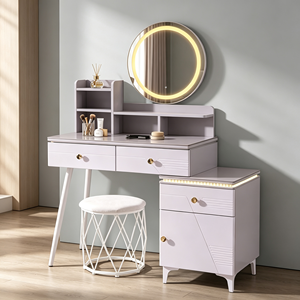 Modern <b>Makeup</b> <b>Vanity</b> With Lighted <b>Mirror</b> Storage Drawers Bedroom Dressing Table With Stool - Product Image 1