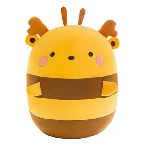 OEM 박제 동물 봉제 장난감 사용자 정의 로고 몬스터 인형 과일 모양 베개 Kawaii 둥근 꿀벌 봉제 장난감