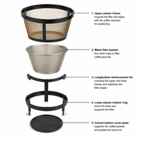 Panier-filtre à café réutilisable en maille dorée, filtre à café en acier inoxydable pour cafetières de 4 à 12 tasses