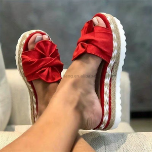 Fashionable Women's Platform <b>Slippers</b> Knot Open Toe Solid Color Anti Casual <b>Slippers</b> - Product Image 4