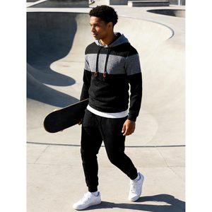 Ensemble de survêtement personnalisé pour homme 2 pièces : sweat à capuche et pantalon de jogging en jacquard gaufré, tenue décontractée respirante à manches longues - Product Image 2