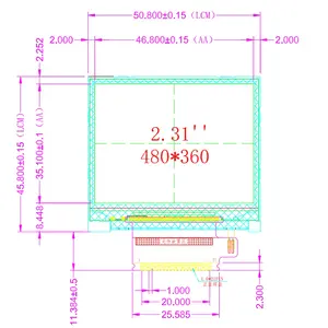 스퀘어 스크린 2.31 인치 LCD 모듈 IPS tft 화면 480*360 21pin MIPI 인터페이스 LCD 디스플레이 가로 화면