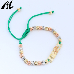 H826 Religious Figure Gold Plated Brass <strong>Bracelets</strong> with Enamel Color Pendants Adjustable Red Green Black Rope for Men Women - Product Image 3