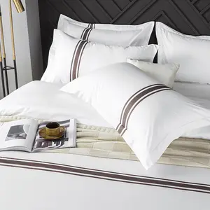 Fourniture d'hôtel Serviette de lit 5 étoiles Ensemble de literie Vente en gros Drap de lit d'hôtel blanc 100% coton de luxe