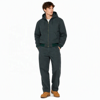 Ensemble de travail en toile respirante avec logo personnalisé, veste à capuche et pantalon 2 pièces, en toile de canard robuste, broderie marque privée