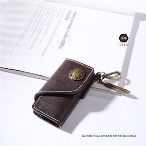2023 nueva moda logotipo personalizado hecho a mano cuero genuino funda para llave llavero Casual marrón llavero tarjetero billetera - Product Image 5
