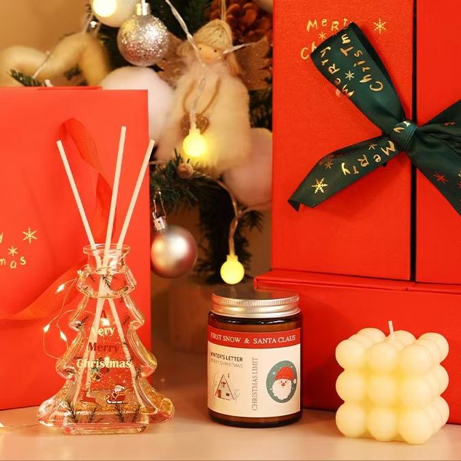 Double-open Christmas Gift Box-Red label Lavender