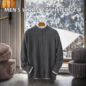 Men's Fashion Casual Breathable Anti-Wrinkle Half Zipper Winter Knitted Thickened Pullover Sweater 30% Cashmere 400g Factory - Product Image 2