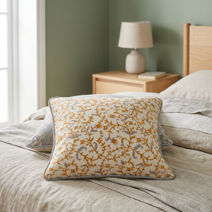 Housse de coussin carrée en coton imprimé à la main motif floral de la marque PRABHAVA, qualité supérieure, avec fermeture éclair, lavable, personnalisable, vente en gros - Product Image 3