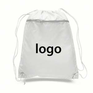 Mochila Deportiva de Viaje y Camping al por Mayor, Reciclada, con Bolsillo Frontal con Cremallera, Cordón Ajustable, de Poliéster, Blanca - Product Image 1