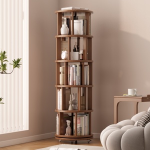 Bibliothèque rotative moderne en bois massif à 6 niveaux avec roulettes et étagères réglables pour petits espaces, chambre et bureau, SJ023 (Stock US) - Product Image 3