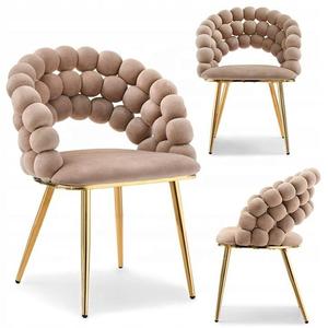 JP Design Ball Home <span class=keywords><strong>Fauteuil</strong></span> <span class=keywords><strong>beige</strong></span> Chaise de salle à manger rembourrée Chaise de jardin Chaise de salle à manger en velours avec pieds en métal doré - Product Image 1
