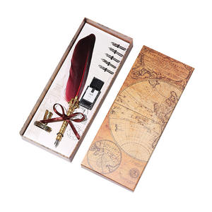 Quill Set Antique Dip avec corps en or, support et plume en métal à encre Fancy Fluffy Feather Pen - Product Image 6