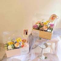 Boîte cadeau transparente décorée de fleurs, boîte cadeau en PVC rose à poignée, adaptée à la maison et aux fleuristes