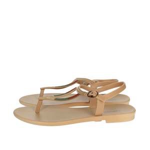 Sandalo piatto da donna Grendha 17873 beige con cinturino a T e dettagli ricamati - Product Image 1