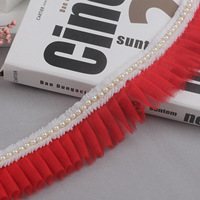 Dentelle à volants perlée en polyester double couche de 5,5 cm (2,2 po) avec motif uni, faite à la main, décorative, style rétro, pour mariée et mariage
