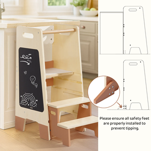 Montessori หอเรียนรู้ไม้แบบ2-in-1พร้อมชุดเก้าอี้ขั้นบันไดตัวช่วยสำหรับเด็กวัยหัดเดินปรับความสูงได้สำหรับห้องครัวและห้องน้ำ - Product Image 6