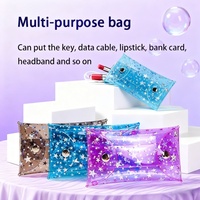 Porte-monnaie en PVC pailleté avec porte-clés, organiseur d'accessoires de maquillage avec rangement pour rouge à lèvres, accessoires cosmétiques, cartes et monnaie