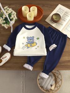 Ensemble de sous-vêtements thermiques pour enfants, doublé de velours, garçons et filles, vêtements chauds pour bébé, automne, hiver, dinosaure, vêtement teint en pièce, imprimé - Product Image 5