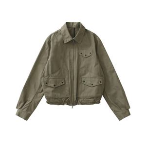En gros, Veste unisexe vintage verte déstructurée avec décoration de quincaillerie, coupe-vent à col montant, style niche, pour homme - Product Image 1