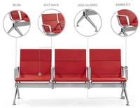 Banc moderne en acier à 3 places pour aéroport, hôpital, gare routière et centre commercial - Écologique et facile à nettoyer
