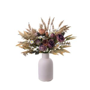 Rosas de alta calidad, margaritas, ramo de hierba de eucalipto, telón de fondo, ramo de flores artificiales de seda para decoración de centro de mesa de boda - Product Image 4