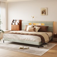 Cadre de lit moderne et luxueux en fer et métal, style industriel, réglable, avec tête de lit en tissu doux et station d'alimentation intégrée
