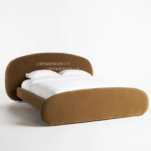 Cama Doble de Tela Minimalista Italiana con Cabecera Tapizada Color Camel de 1.8m, Estilo Nórdico para Recámara Principal - Product Image 2