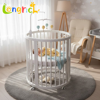Lit bébé convertible 6-en-1 en bois massif avec roulettes, design moderne, lit multifonctionnel pour tout-petit et lit superposé pour chambre d'enfant