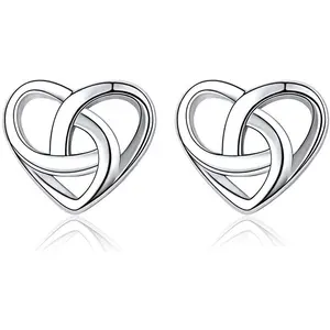 Irish Protection Jewelry Hypoallergenic 925 Sterling Silver Celtic Knot Heart Earrings For Women