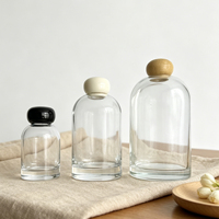 Lot de Bouteilles Diffuseurs à Roseaux en Verre Transparent avec Bouchon en Bois Noir 110ml 500ml 1000ml Finition Mate Dépolie Gravure Acide