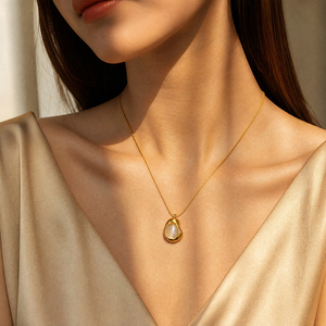 Collana con Ciondolo in Pietra Occhio di Gatto dal Design Geometrico, Catena in Acciaio Inossidabile Delicata sulla Pelle <span class=keywords><strong>per</strong></span> Donna, Gioiello Quotidiano - Product Image 3