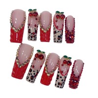 Tacana 10 faux ongles carrés à presser, dégradé cerise, style français séduisant, luxe, haute qualité, couverture complète