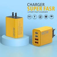 Pengisi Daya Dinding 120W Fast Charging 2A2C PD Type-C & USB-A Terlaris dengan QC3.0 Bahan Gan Adaptor Perjalanan Universal Elektrik