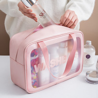 Grande trousse de toilette transparente givrée imperméable en PU, sac de rangement portable pour voyage, pochette cadeau pour vêtements, logo personnalisé