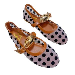 Nouvelles chaussures <span class=keywords><strong>de</strong></span> <span class=keywords><strong>ballet</strong></span> pour femmes à talons bas, style féerique, à semelle plate, à pois noirs, tendance - Product Image 5
