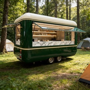 Carrito de Comida Móvil de Acero Inoxidable Verde Oscuro con Encimeras de Mármol para Venta de Helados y Comida Rápida en Mercados Nocturnos - Product Image 5