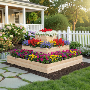 Jardinera Elevada de Madera de 3 Niveles, Divisible, con Revestimiento de Vinilo, Ecológica, para Flores, Verduras, Hierbas, Jardín, Patio Trasero - Product Image 6