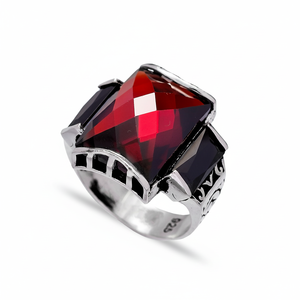 Ottoman Design Rectangle Shape Garnet Gemstone Ottoman Design <b>Men</b> <b>Ring</b> Authentic <b>Men</b> <b>Ring</b> Wholesale Handmade 925 Sterling <b>Silver</b> - Product Image 2