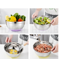 Bol à salade à couvercle multicolore épaississant de tailles multiples bol à mélanger en acier inoxydable avec base en silicone